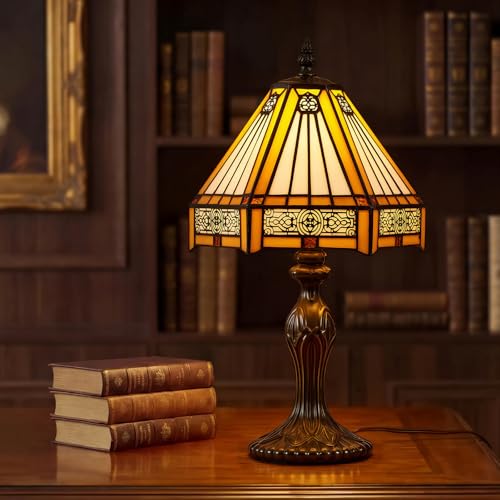 Table Lamp 8" W x 14.3" H Small Amber Mission Stained Glass Lamp