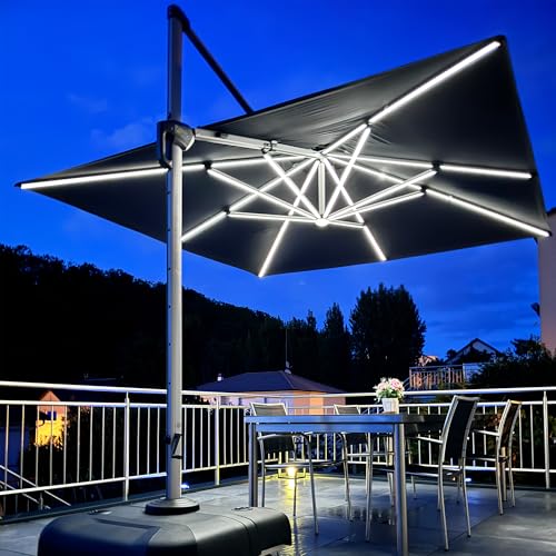 Cantilever Umbrella 10' X 10' Double Top Solar LED Light (100 Sq Ft)