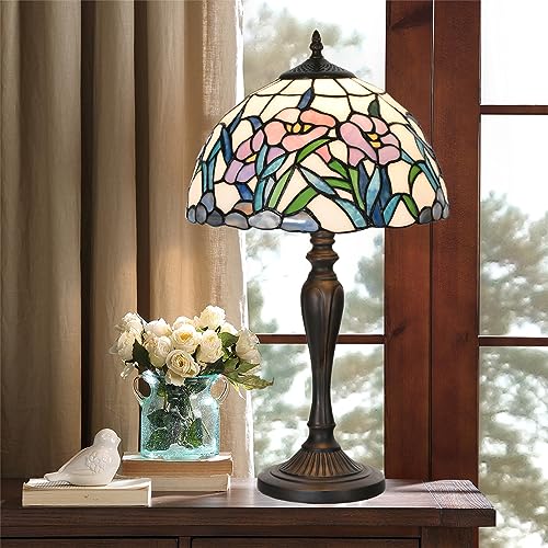 TL0004 Tiffany Table Lamp Stained Glass Bedside Lamp Daffodfil Flowers Design Reading Desk Light 12X21.5 Inches for Bedroom Living Room Home Office