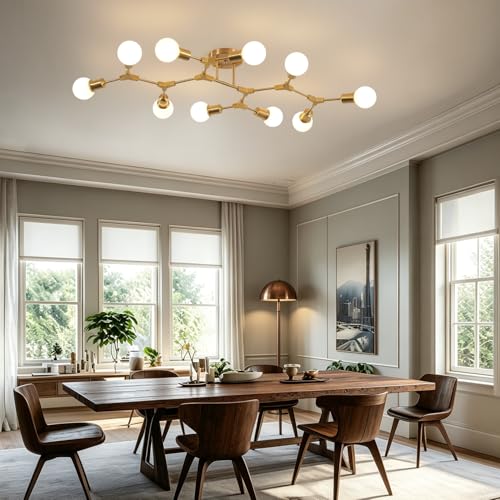 Modern Mid Century Gold Sputnik Semi Flush Mount Ceiling Light Fixture