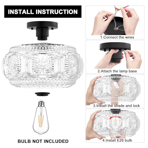 12 Inch Globe Glass Semi Flush Mount Ceiling Light Fixture