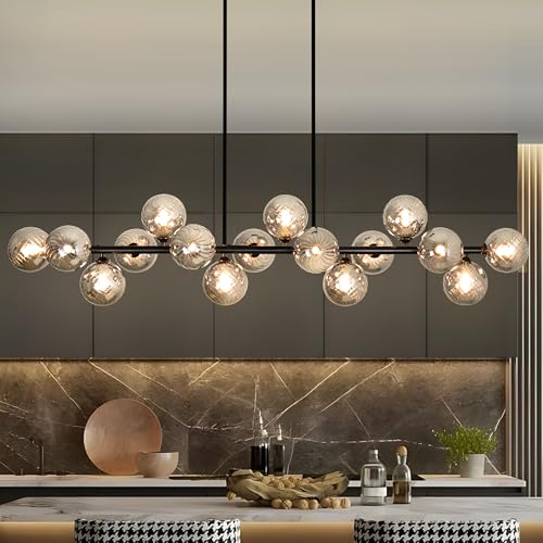 55" Linear Chandeliers for Dining Room Light Fixture 16 Lights Large Sputnik Chandelier Modern Chandelier Smoke Grey Swirled Globe Farmhouse Chandelier Island Lights for Kitchen