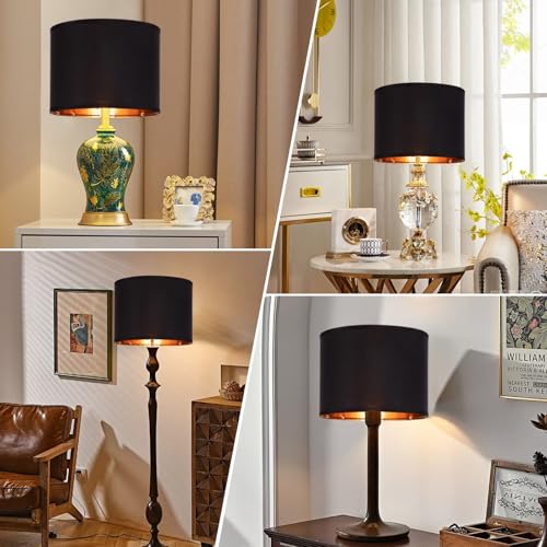 Black Lamp Shades Drum Set Of 2 Medium Gold 12 (2 Count)