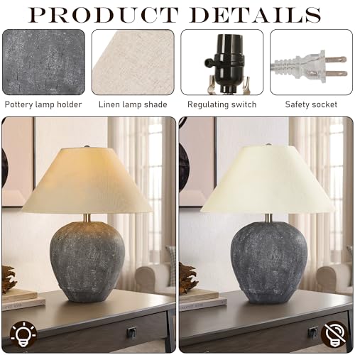 21'' Large Gray Base Ceramic Basin Table Lamp for Bedroom