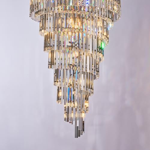 48 Inch Gold Crystal Tube Spiral Chandelier