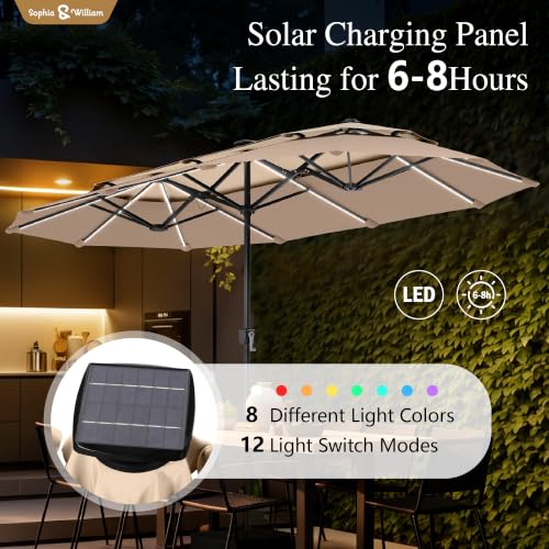 13ft 2Tier Patio Umbrella with Solar Lights&Base