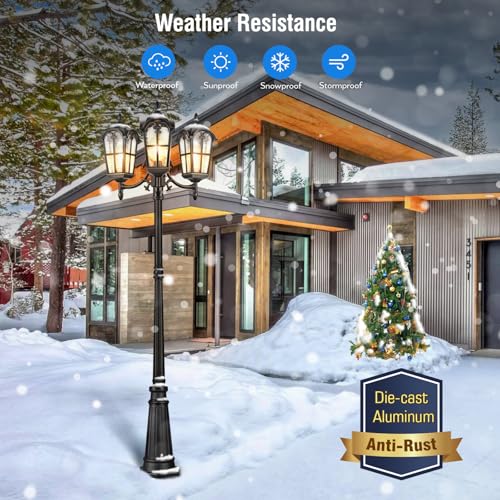 Black Outdoor Post Light with 3