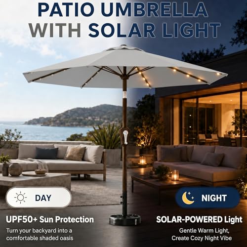 10FT Solar Patio Umbrella with Lights