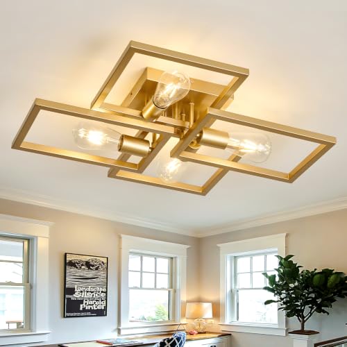 Gold Industrial Semi Flush Mount Ceiling Light Kitchen Light Fixtures 4