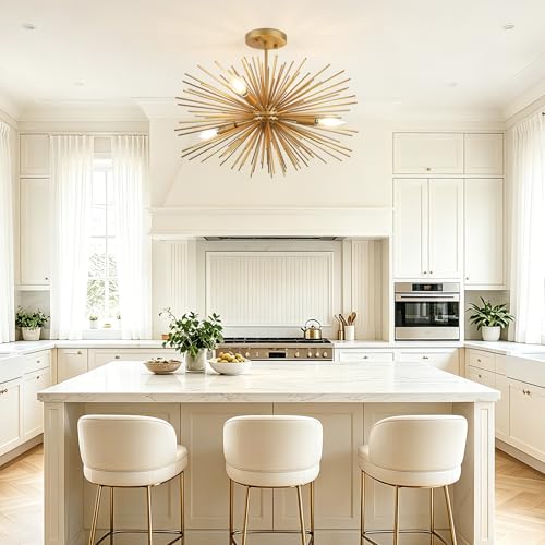 20in 4 Light Gold Sputnik Chandelier Ceiling Light Fixture