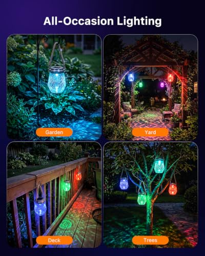 6 Pack Solar Crack Glass Jar Lantern Outdoor Waterproof Hang Colorful Clear (6 Count)
