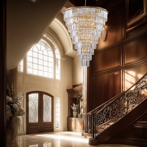 48 Inch Gold Tiered Crystal Tube Chandelier