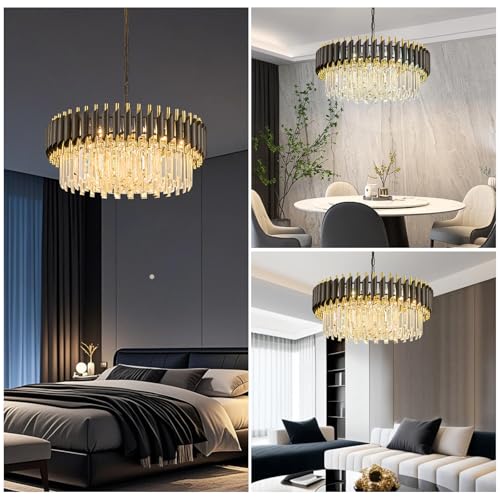 Black and Gold Crystal Chandelier Contemporary 24" with 5