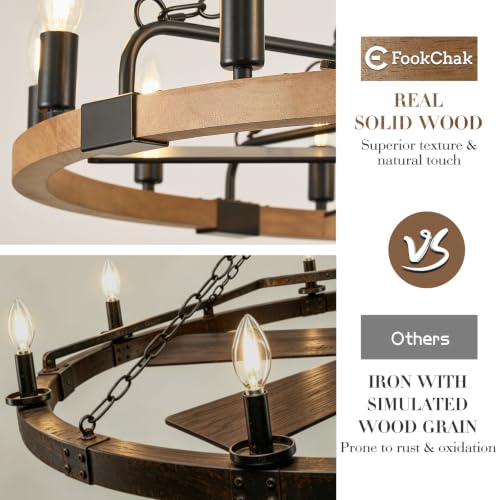 Farmhouse Wagon Wheel Chandelier with Fan 35" Rustic Wood Ceiling Fan Light