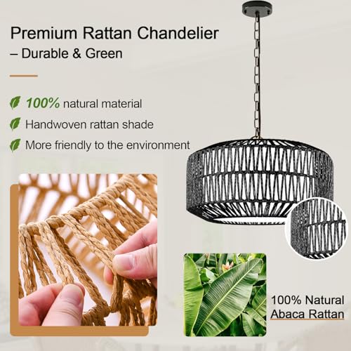 9" 52" Height Adjustable Farmhouse Chandelier Light Fixture