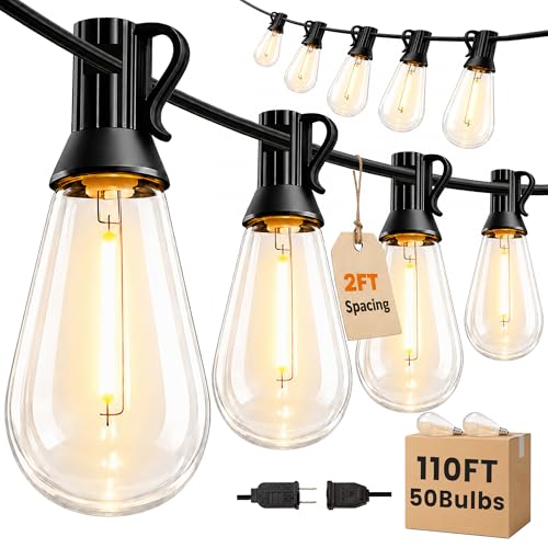 Outdoor String Lights 110FT (100+10FT(50 Sockets))