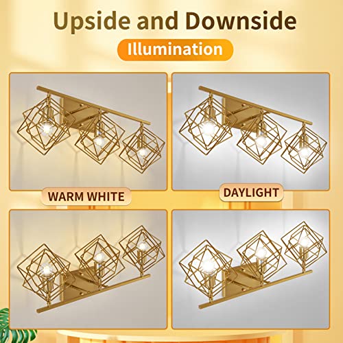 Bathroom Vanity Light with 3 Bulbs Bathroom Light Fixtures Over Mirror with 3 Rotatable Cube Shades Modern Wall Mounted Brushed Brass Gold