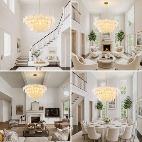 Large Gold Modern Glass Chandelier