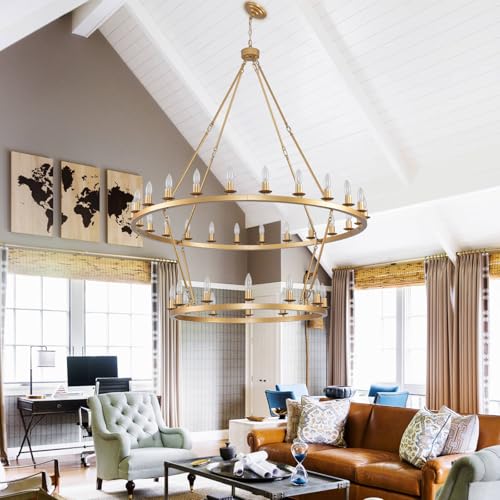 48 Inch 2 Tier Gold Extra Large Wagon Wheel Chandelier 36