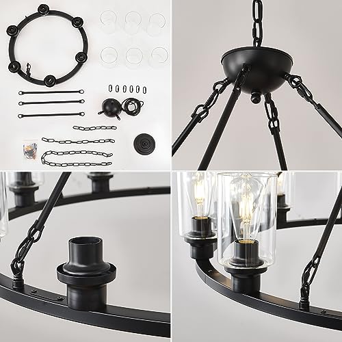 6 Light Black Wagon Wheel Chandelier
