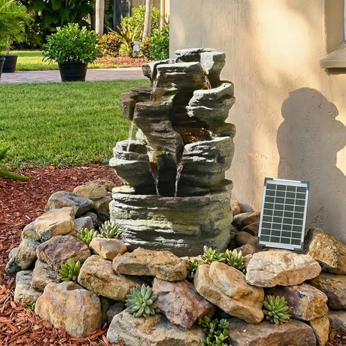 6 Tier Solar Powered Water Fountain Outdoor Waterfall 24.4 in