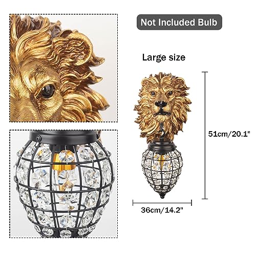 Gold Lion Head & Black Crystal Wall Sconce