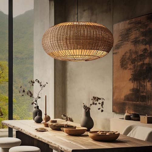 Rattan Handwoven Pendant Lights Adjustable Bamboo Wicker Hanging Lamp