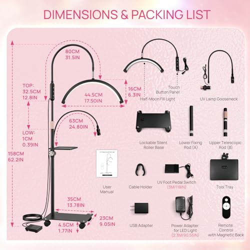 Half Moon Floor Lash Lamp with Curing Light and Foot Pedal
