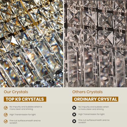 Rectangle K9 Crystal Chandelier Modern Rectangular Pendant Light Fixture for Dining Room Kitchen Island Chrome L31.5 x W10 x H10