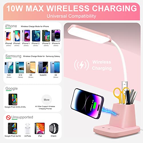 LED Desk Lamp with 10W Wireless Charging & Pen Holder