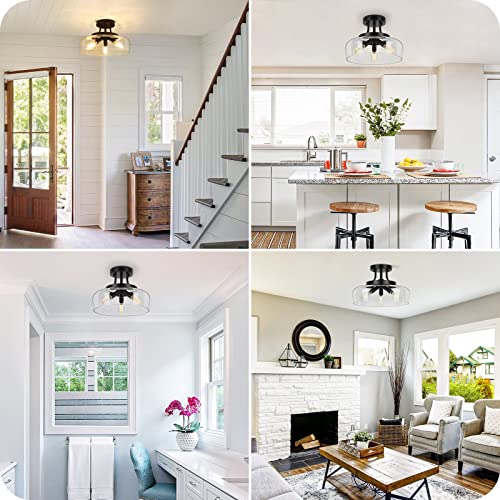 Modern Industrial Semi Flush Mount Ceiling Light with Clear Glass Shade