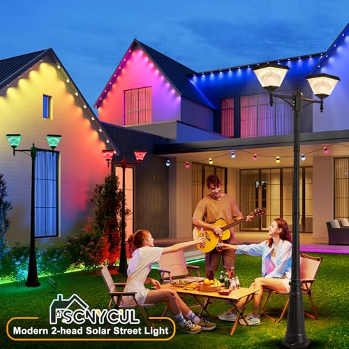 2 Head Solar Lamp Post Light with Dusk to Dawn Sensor