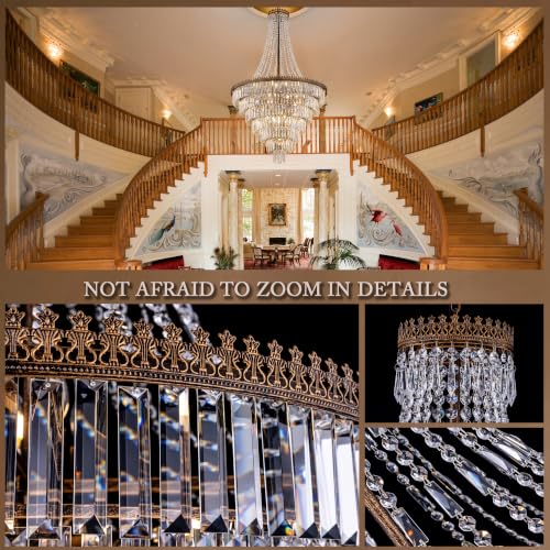 French Empire Crystal Chandelier 34" W Large High Ceiling Chandelier