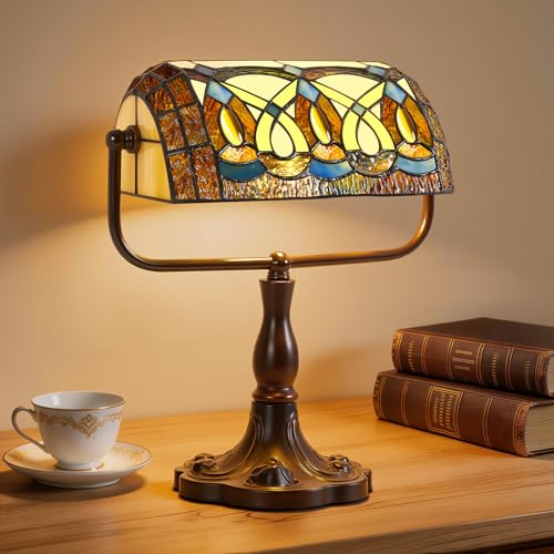 Bankers Lamp Vintage Geometric Stained Glass Desk Lamp