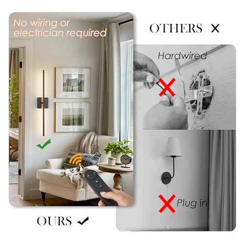 32.2 Inch Wall Sconces Battery Operated for Living Room Black (2 Count)