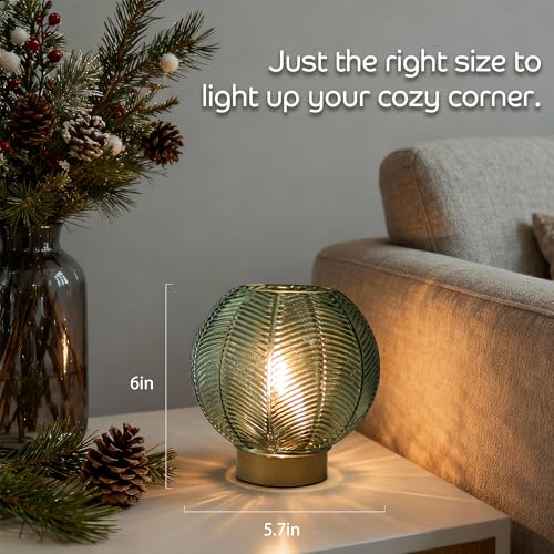 Battery Operated Decorative Glass Table Lamp with Timer Green