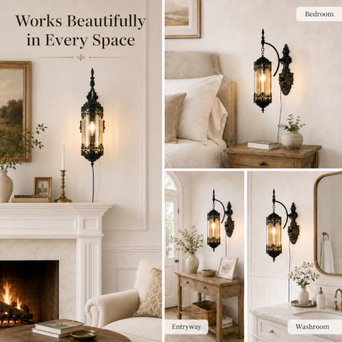 Rustic Gothic Plug in Wall Sconce with Glass