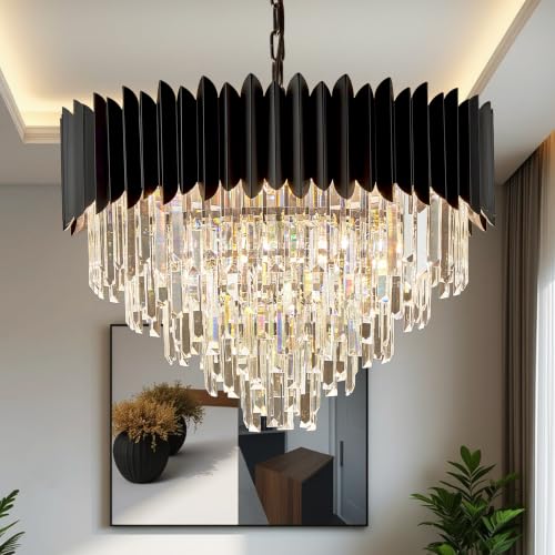 24" Modern Black Crystal Chandeliers 5