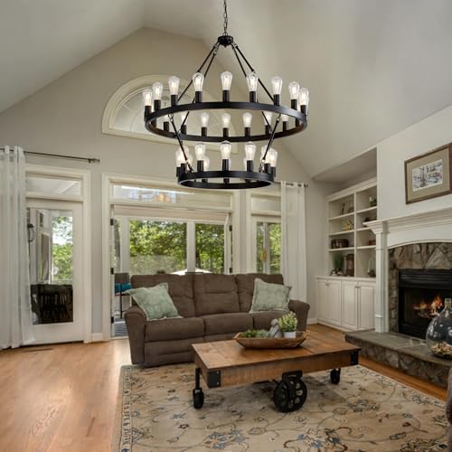 2 Tier Black Wagon Wheel Chandelier