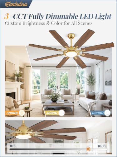 65 Inch Black Ceiling Fans with 3CCT Lights and Remote (Gold / 65")