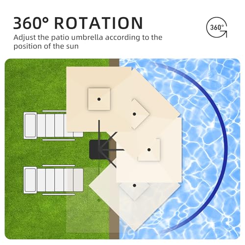 9x9 FT Cantilever Offset Patio Umbrella with Lights & Base