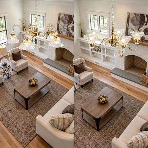 5 Light Vintage Chandelier in Brushed Gold Finish with Flower (5-Light / Gold)