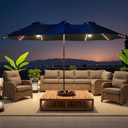15 ft Large Patio Umbrella with Color Changing Lights
