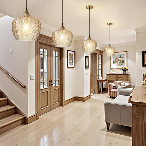 Amber Glass Pendant Lights Kitchen Island 2 Pack Gold Hanging Ceiling Light (2 Count)