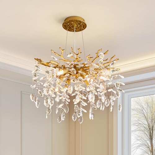 Modern Tree Branch Crystal Chandelier Luxury Gold Crystal Pendant Lighting 18" Contemporary 6 (6 Count)