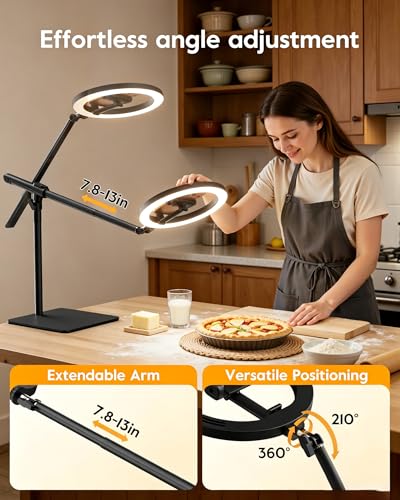 10" Overhead Ring Light for Desk with Weighted Base