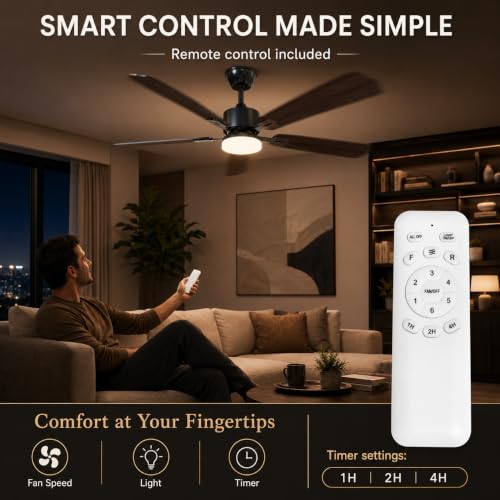 52 inch Ceiling Fans with Lights and Remote Control (Black / 52 inches)