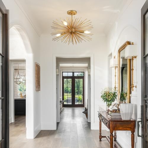 20in 4 Light Gold Sputnik Chandelier Ceiling Light Fixture