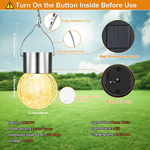 12Pack Hanging Cracked Glass Solar Lights Outdoor Waterproof (12 Count)