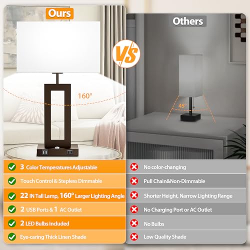 3 Color Temperatures Brown Table Lamps for Bedrooms Set of 2 (2 Count)